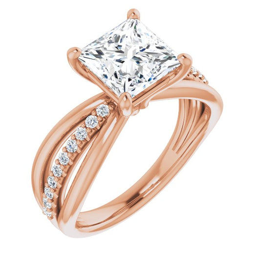 10K Rose Gold Customizable Princess/Square Cut Design with Tri-Split Accented Band