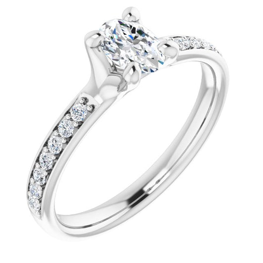 10K White Gold Customizable Heavy Prong-Set Oval Cut Style with Round Cut Band Accents