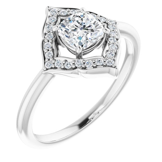 10K White Gold Customizable Cushion Cut Style with Artistic Equilateral Halo and Ultra-thin Band