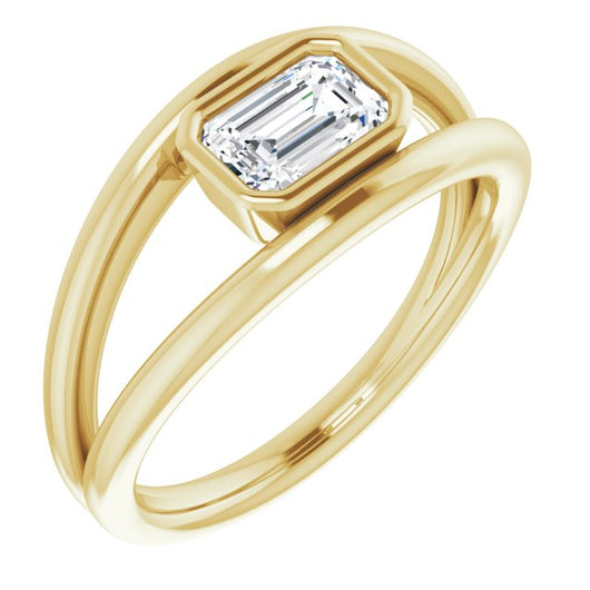 10K Yellow Gold Customizable Bezel-set Emerald/Radiant Cut Style with Wide Tapered Split Band