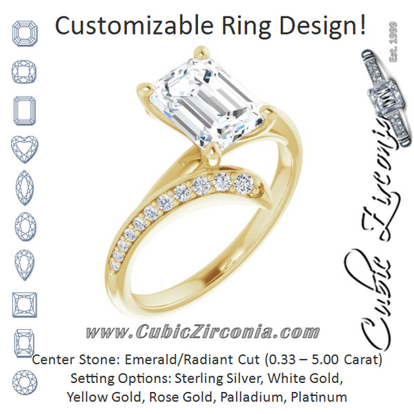 Cubic Zirconia Engagement Ring- The Cassy Anya (Customizable Emerald Cut Style with Artisan Bypass and Shared Prong Band)