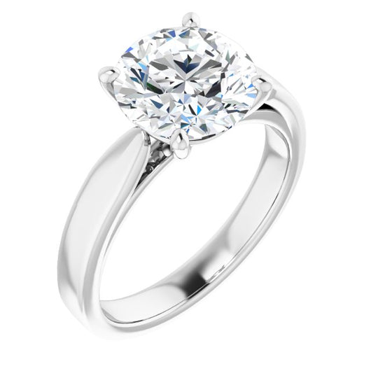 10K White Gold Customizable Round Cut Cathedral Solitaire with Wide Tapered Band