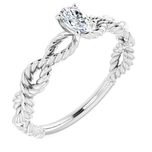 10K White Gold Customizable Oval Cut Solitaire with Infinity-inspired Twisting-Rope Split Band