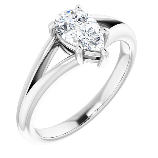 10K White Gold Customizable Pear Cut Solitaire with Tapered Split Band