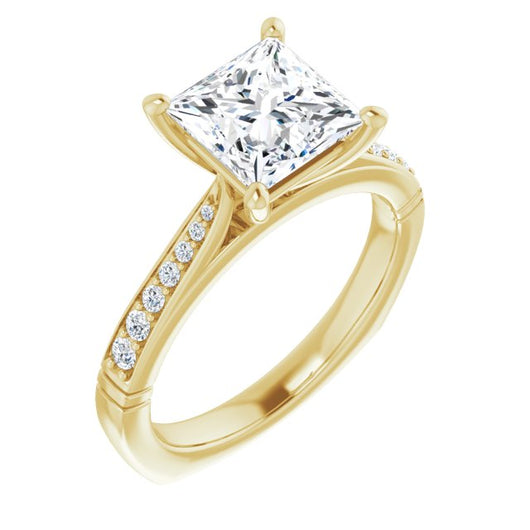 10K Yellow Gold Customizable Princess/Square Cut Design with Tapered Euro Shank and Graduated Band Accents