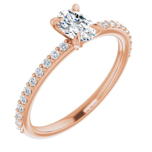 10K Rose Gold Customizable Oval Cut Style with Delicate Pavé Band