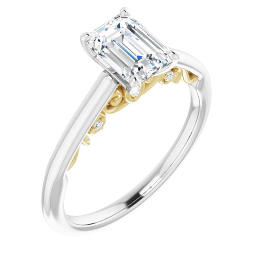 14K White & Yellow Gold Customizable Cathedral-set Emerald/Radiant Cut Style featuring Peekaboo Trellis Hidden Stones