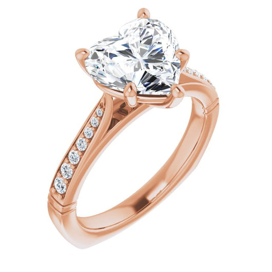 10K Rose Gold Customizable Heart Cut Design with Tapered Euro Shank and Graduated Band Accents