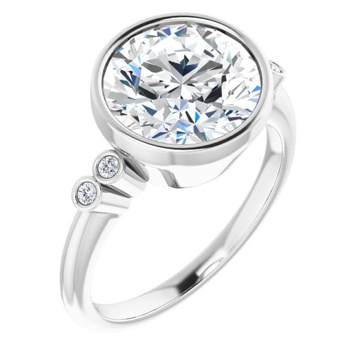 10K White Gold Customizable 5-stone Bezel-set Round Cut Design with Quad Round-Bezel Side Stones