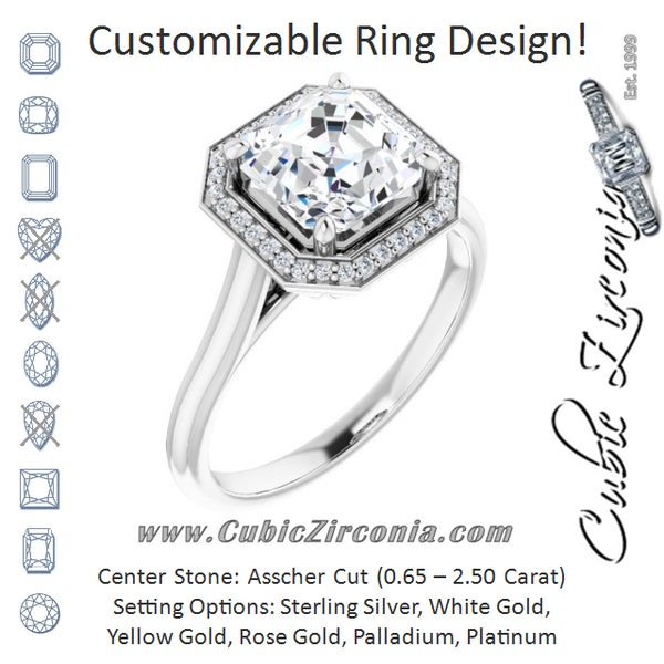 Cubic Zirconia Engagement Ring- The Cielo (Customizable Cathedral-Raised Asscher Cut Halo Style)