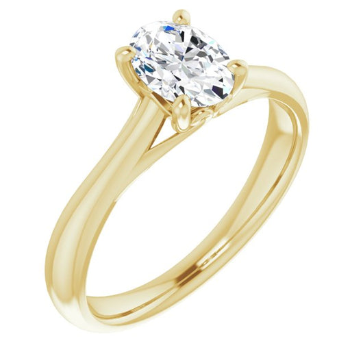 10K Yellow Gold Customizable Oval Cut Solitaire with Decorative Prongs & Tapered Band