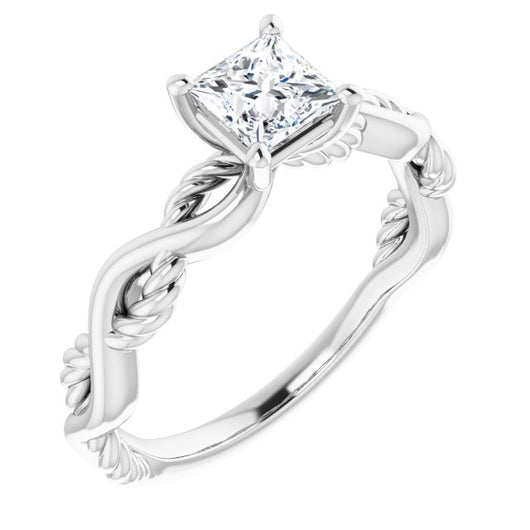 10K White Gold Customizable Princess/Square Cut Solitaire with Twisting Split Band