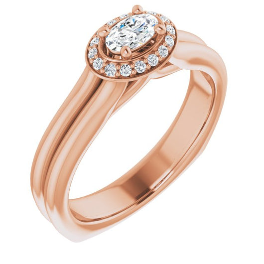 10K Rose Gold Customizable Oval Cut Style with Halo, Wide Split Band and Euro Shank