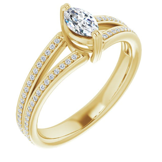 10K Yellow Gold Customizable Marquise Cut Center with 100-stone* "Waterfall" Pavé Split Band