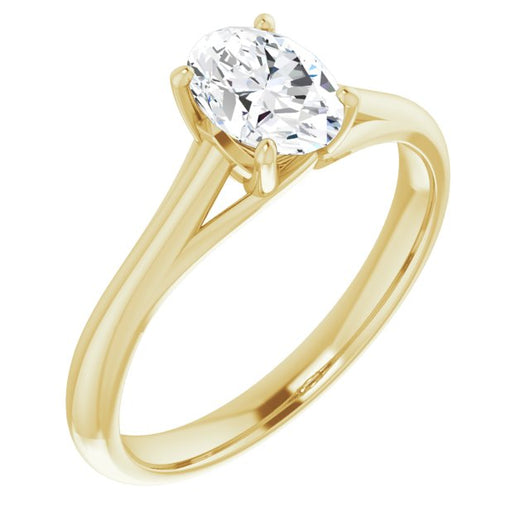 10K Yellow Gold Customizable Oval Cut Solitaire with Crosshatched Prong Basket