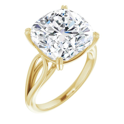 10K Yellow Gold Customizable Cushion Cut Solitaire with Wide-Split Band