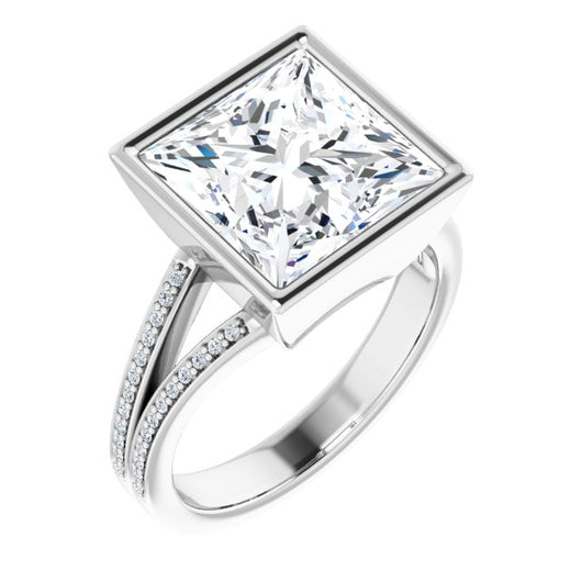 10K White Gold Customizable Bezel-set Princess/Square Cut Design with Split Shared Prong Band