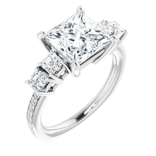 10K White Gold Customizable Princess/Square Cut 5-stone Style with Quad Princess/Square Accents plus Shared Prong Band