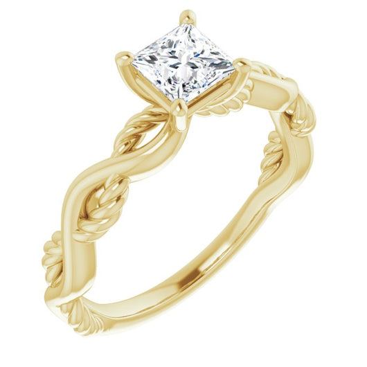 10K Yellow Gold Customizable Princess/Square Cut Solitaire with Twisting Split Band