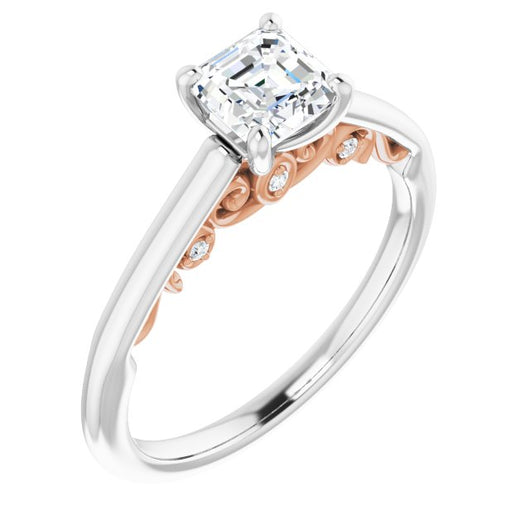 14K White & Rose Gold Customizable Cathedral-set Asscher Cut Style featuring Peekaboo Trellis Hidden Stones