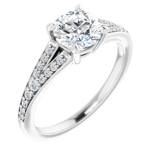 10K White Gold Customizable Round Cut Center with Thin Split-Shared Prong Band