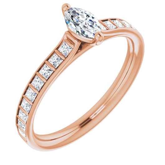 10K Rose Gold Customizable Marquise Cut Style with Princess Channel Bar Setting