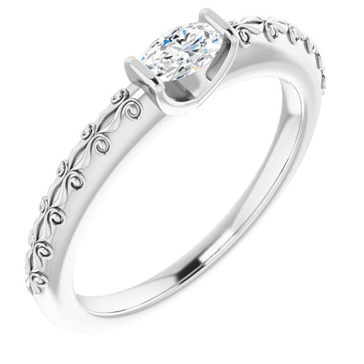 10K White Gold Customizable Bar-set Oval Cut Setting featuring Organic Band