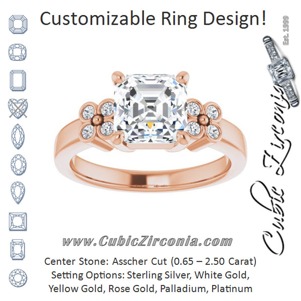 Cubic Zirconia Engagement Ring- The Heidi Grethe (Customizable 9-stone Design with Asscher Cut Center and Complementary Quad Bezel-Accent Sets)