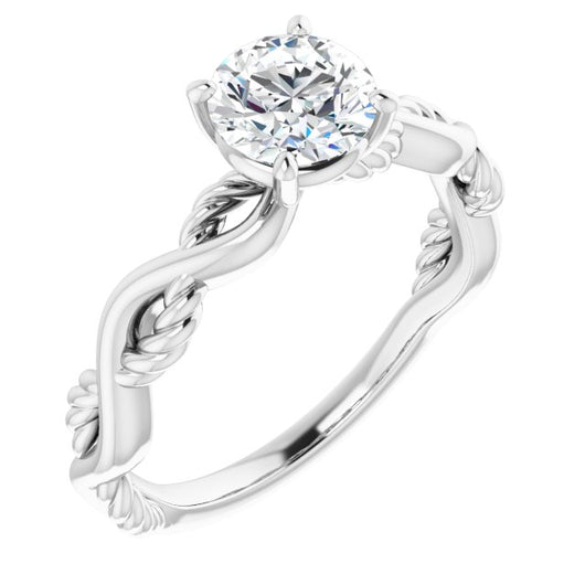 10K White Gold Customizable Round Cut Solitaire with Twisting Split Band