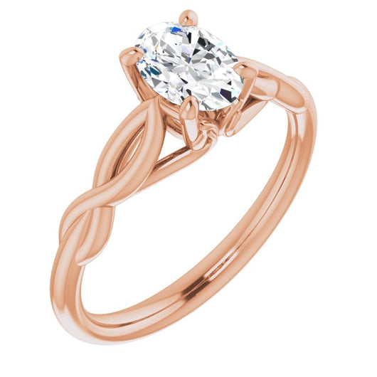 10K Rose Gold Customizable Oval Cut Solitaire with Braided Infinity-inspired Band and Fancy Basket)