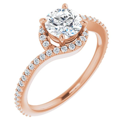 10K Rose Gold Customizable Artisan Round Cut Design with Thin, Accented Bypass Band