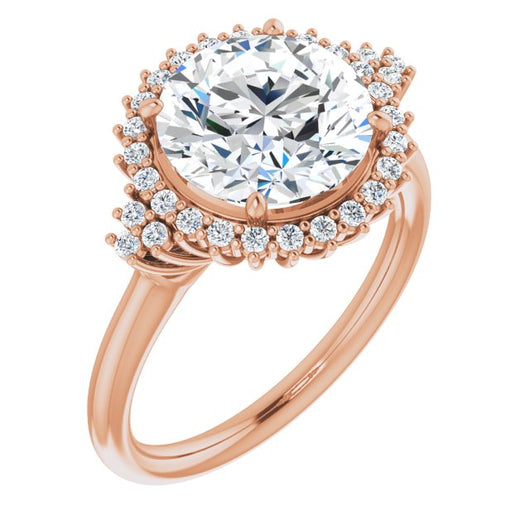 10K Rose Gold Customizable Round Cut Cathedral-Halo Design with Tri-Cluster Round Accents