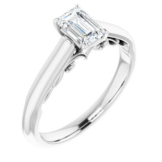 10K White Gold Customizable Emerald/Radiant Cut Cathedral Solitaire with Two-Tone Option Decorative Trellis 'Down Under'