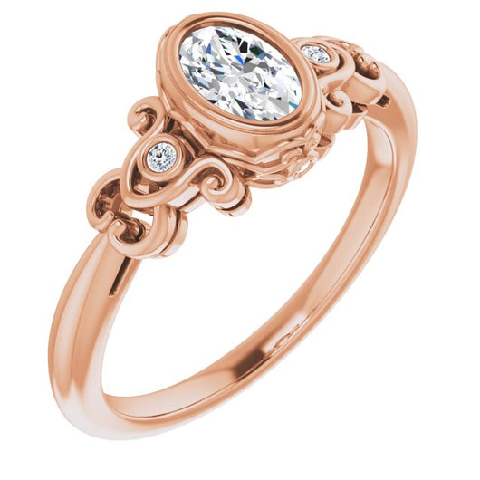 10K Rose Gold Customizable 5-stone Design with Oval Cut Center and Quad Round-Bezel Accents