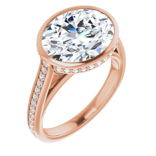 10K Rose Gold Customizable Cathedral-Bezel Oval Cut Design with Under Halo and Shared Prong Band