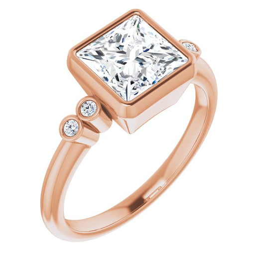 10K Rose Gold Customizable 5-stone Bezel-set Princess/Square Cut Design with Quad Round-Bezel Side Stones