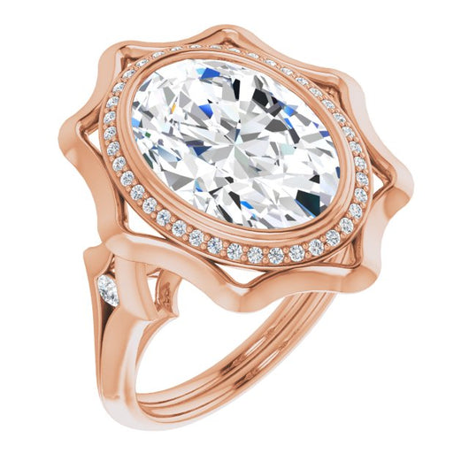 10K Rose Gold Customizable Bezel-set Oval Cut with Halo & Oversized Floral Design