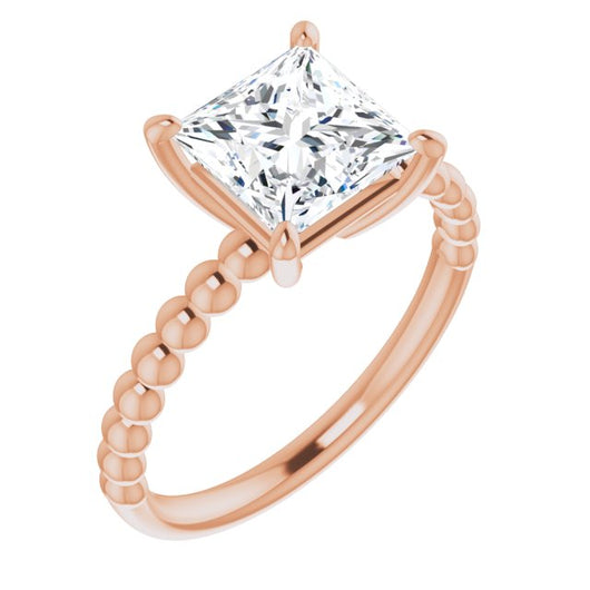 10K Rose Gold Customizable [[Cut] Cut Solitaire with Thin Beaded-Bubble Band