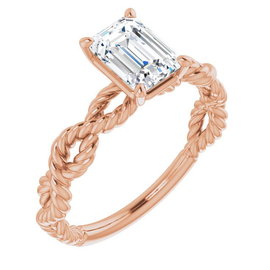 10K Rose Gold Customizable Emerald/Radiant Cut Solitaire with Infinity-inspired Twisting-Rope Split Band