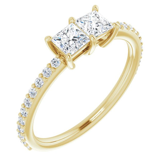 10K Yellow Gold Customizable Enhanced 2-stone Princess/Square Cut Design with Ultra-thin Accented Band