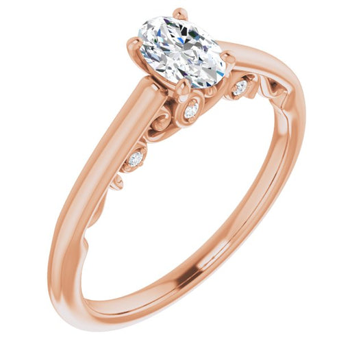 10K Rose Gold Customizable Cathedral-set Oval Cut Style featuring Peekaboo Trellis Hidden Stones