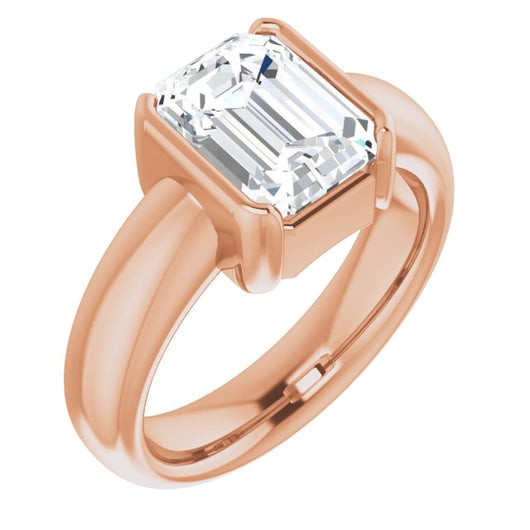 10K Rose Gold Customizable Bezel-set Emerald/Radiant Cut Solitaire with Thick Band