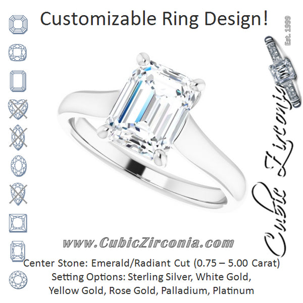 Cubic Zirconia Engagement Ring- The Jewel (Customizable Emerald Cut Cathedral-Prong Solitaire with Decorative X Trellis)