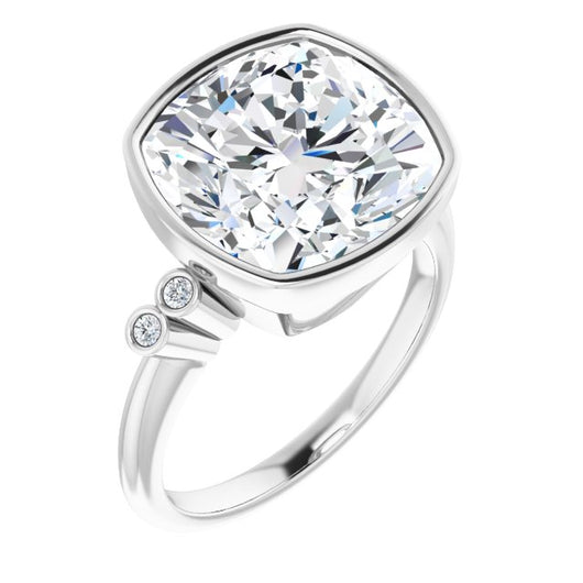 10K White Gold Customizable 5-stone Bezel-set Cushion Cut Design with Quad Round-Bezel Side Stones