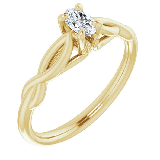 10K Yellow Gold Customizable Oval Cut Solitaire with Braided Infinity-inspired Band and Fancy Basket)