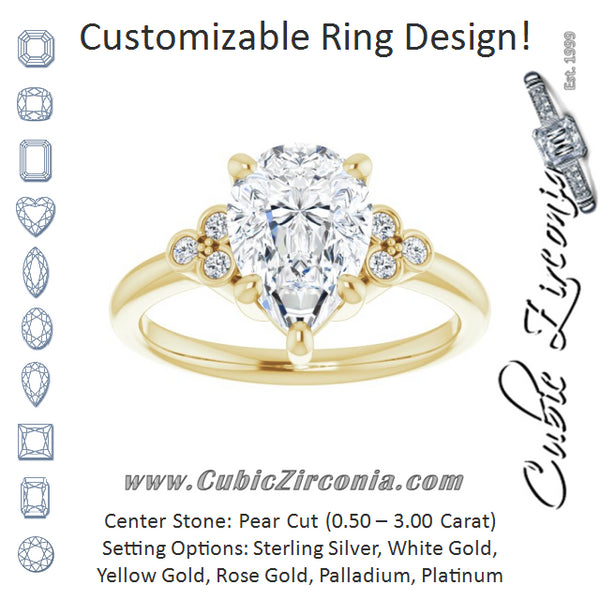 Cubic Zirconia Engagement Ring- The Irene (Customizable 7-stone Pear Cut Center with Round-Bezel Side Stones)