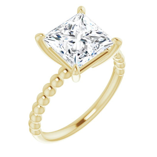 10K Yellow Gold Customizable [[Cut] Cut Solitaire with Thin Beaded-Bubble Band