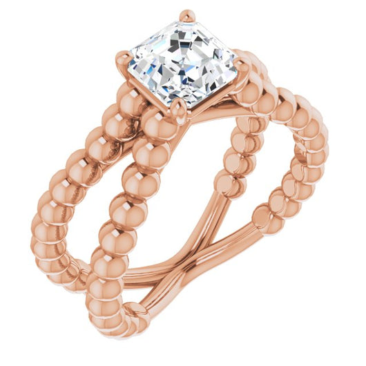 10K Rose Gold Customizable Asscher Cut Solitaire with Wide Beaded Split-Band