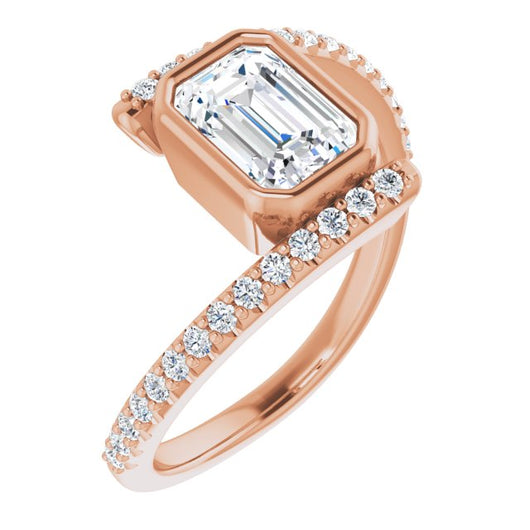 10K Rose Gold Customizable Bezel-set Emerald/Radiant Cut Design with Bypass Pavé Band