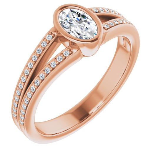 10K Rose Gold Customizable Bezel-set Oval Cut Design with Split Shared Prong Band